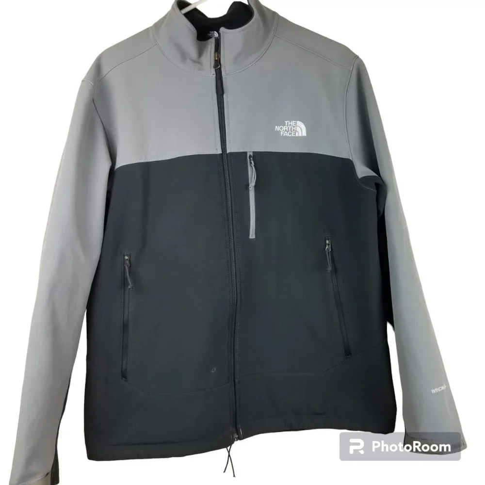 The North Face‎ Mens Sz L Windfall Soft Shell Full Zip Jacket Gray Black